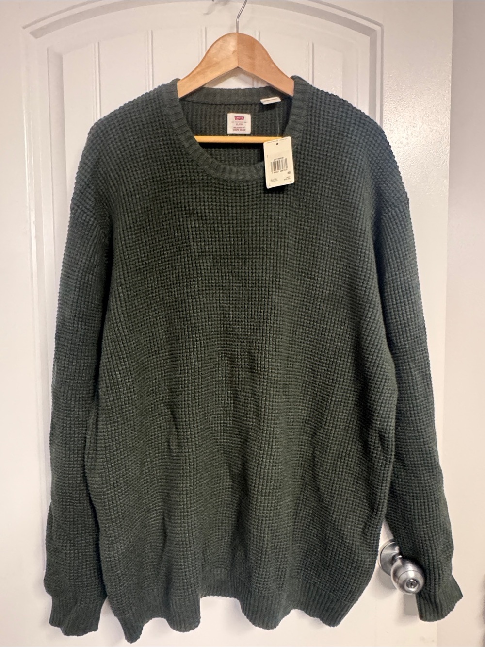 Levi's Men's Olive Crewneck Waffle Knit Sweater